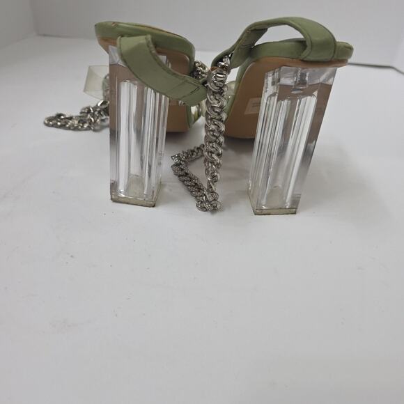 Cape Robbin Silver Green 4.5"block clear heel ankle strap shoe WOMEN Size 7.5 - Picture 9 of 9